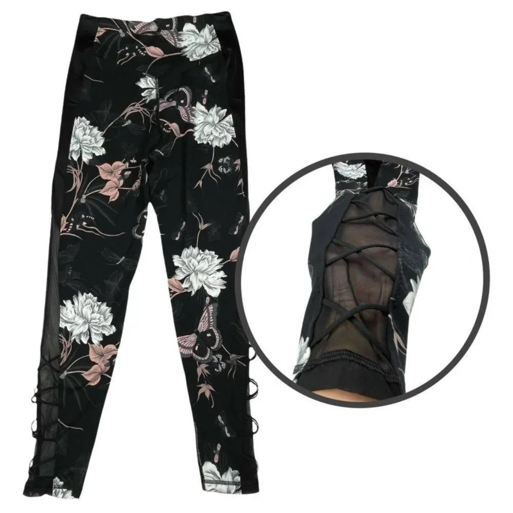 Victoria's Secret Incredible Essential Lace Up Legging Black Floral - Picture 1 of 11